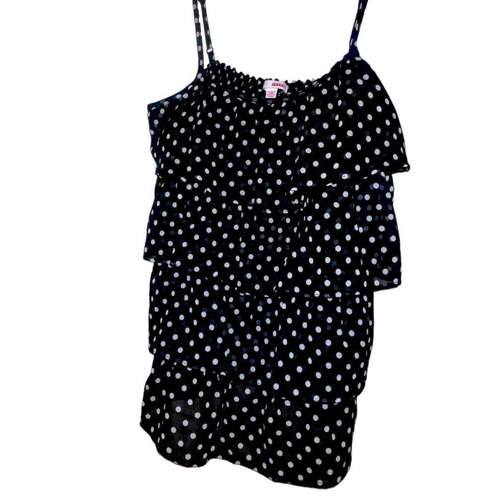 Women’s BONGO Sheer Layered Spaghetti Strap Tank Top Black W/ Polka Dots Medium - Picture 5 of 12